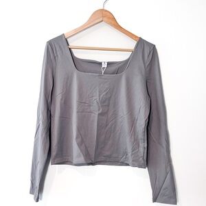 ANRABESS Square Neck Gray Long Sleeve Cropped Active Yoga Top Size XL